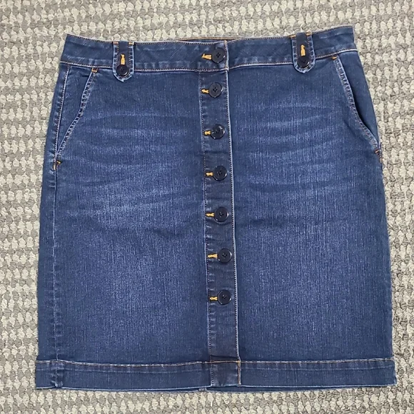 Talbots Dark Blue Button-Front‎ Pencil Skirt - Picture 4 of 12